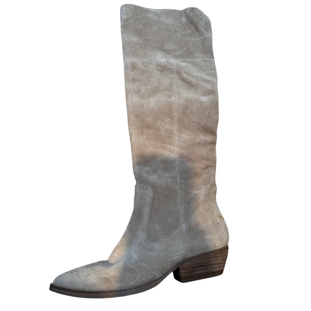 Marc Fisher LTD Suede Knee High Boots‎ Tan Block Heel Pointed Toe Women's 7